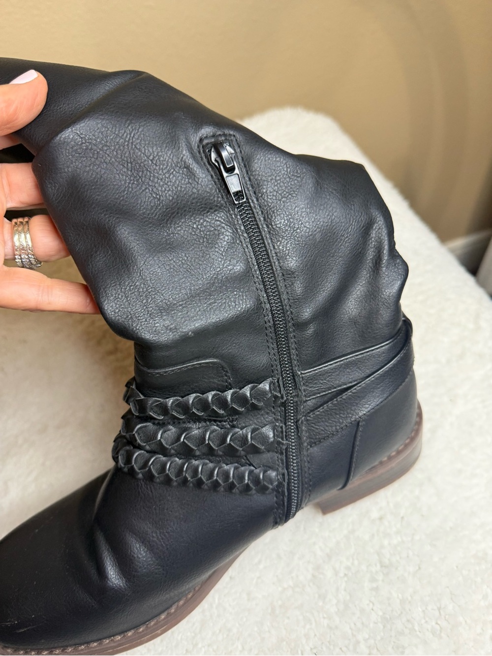 XOXO Black Over-the-Knee Lace-Up Boots with Buckle Straps and Braided Detail - Picture 6 of 12